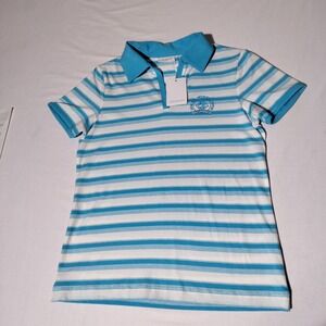 Ashworth Casual Striped Polo White Teal 2008 Women's Open Interlachen Sz Small